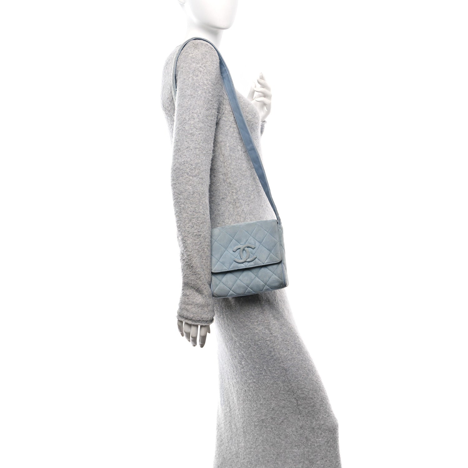 Chanel Suede Small Messenger Flap Light Blue