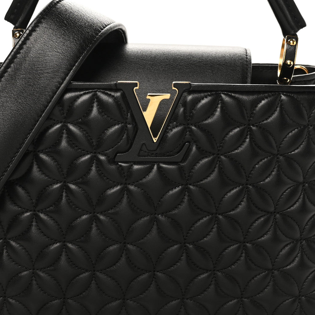 Louis Vuitton Lambskin Quilted Flower Capucines PM Black