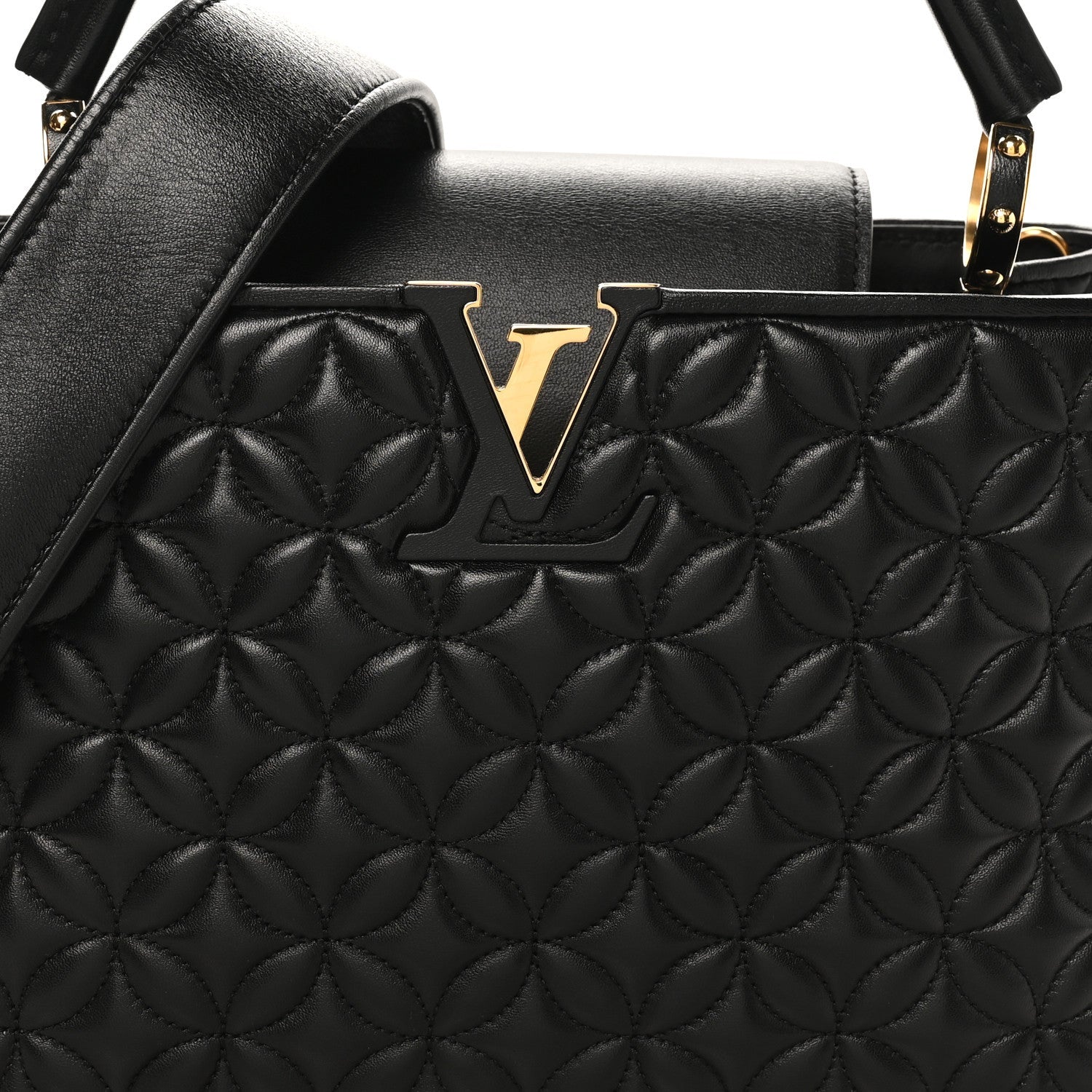 Louis Vuitton Lambskin Quilted Flower Capucines PM Black