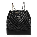 Chanel Aged Calfskin Chevron Quilted Small Gabrielle Backpack Black