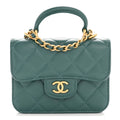 Chanel Lambskin Quilted Top Handle Flap Coin Purse With Chain Green