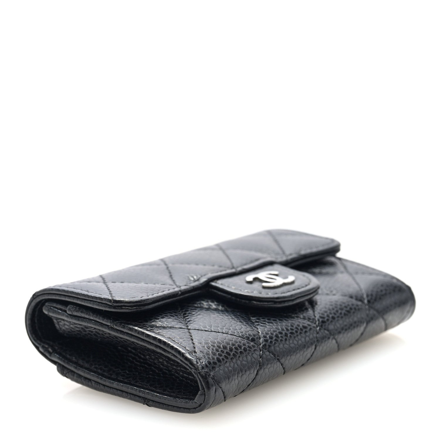 Caviar Quilted Flap Card Holder Wallet Black