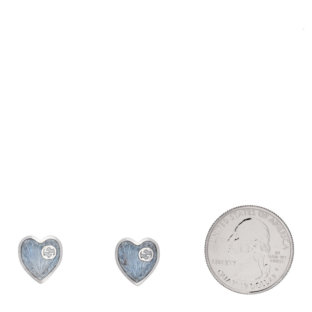 Gucci Sterling Silver Enamel Interlocking G Heart Stud Earrings Blue