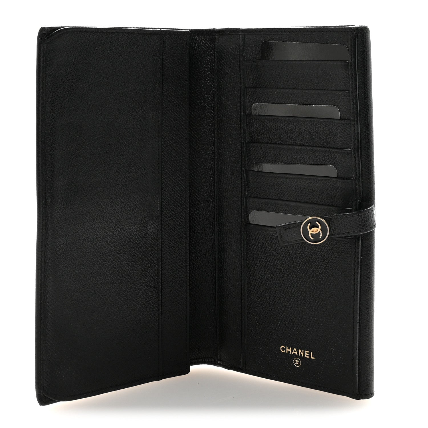Grained Calfskin CC Button Long Wallet Black