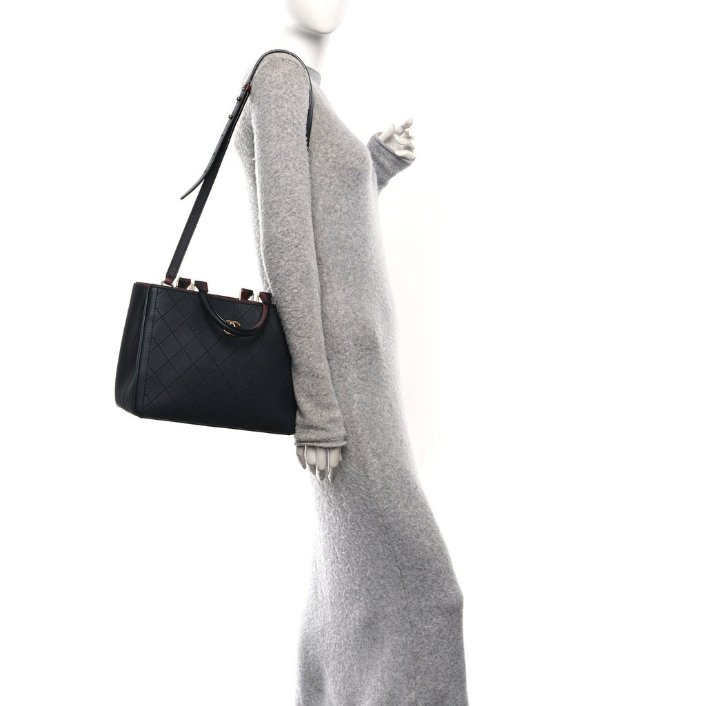 Chanel Bullskin Stitched Bi-Color Medium Shopping Tote Black