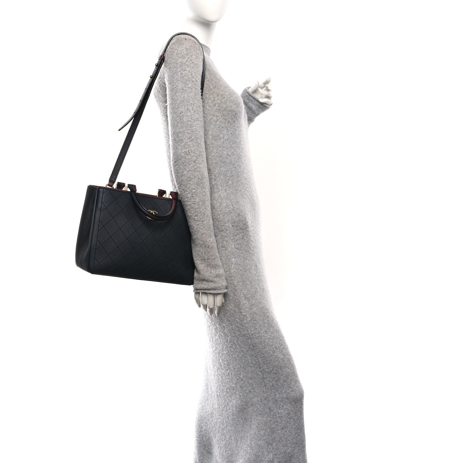 Chanel Bullskin Stitched Bi-Color Medium Shopping Tote Black