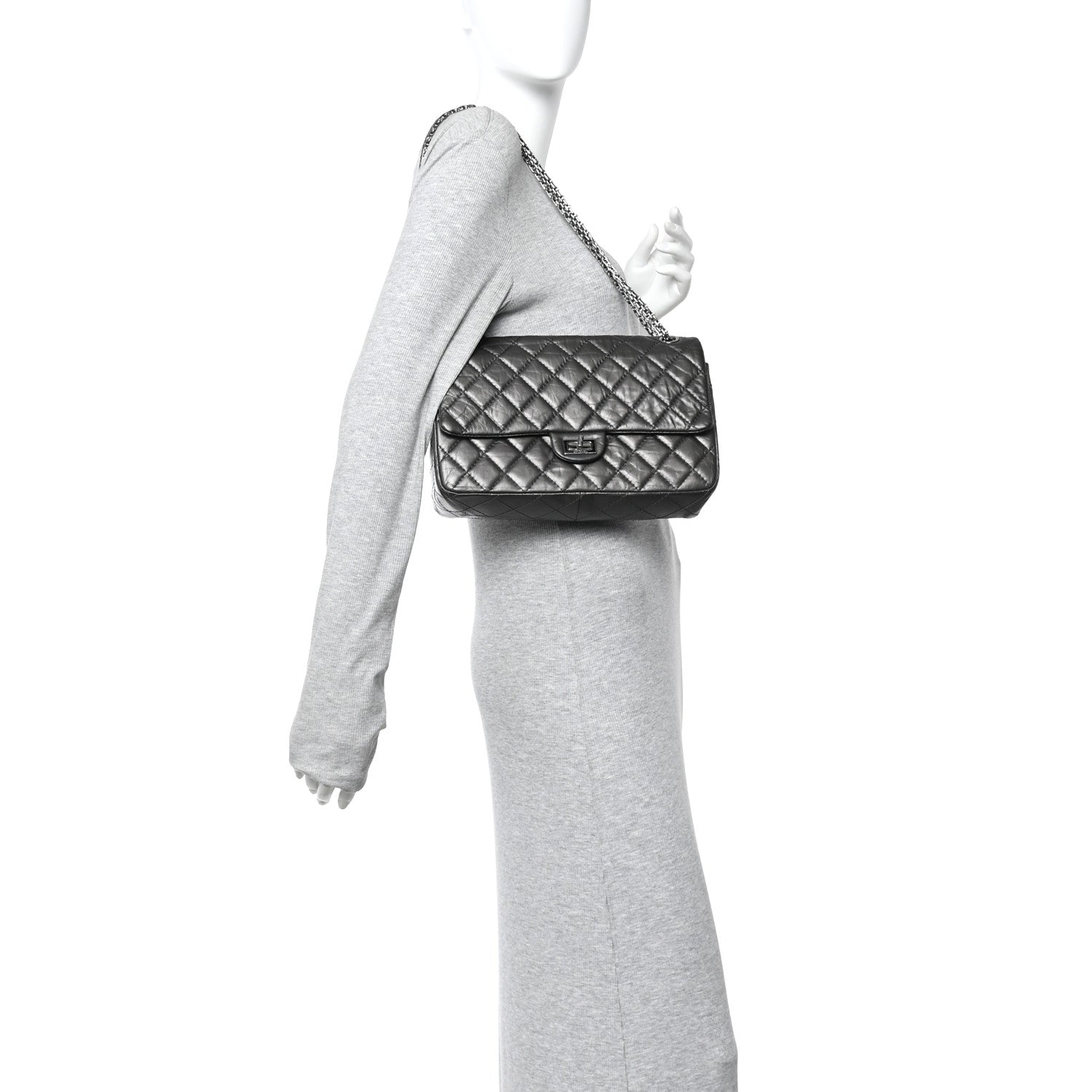 Chanel Metallic Aged Calfskin Quilted 2.55 Reissue 226 Flap Dark Grey