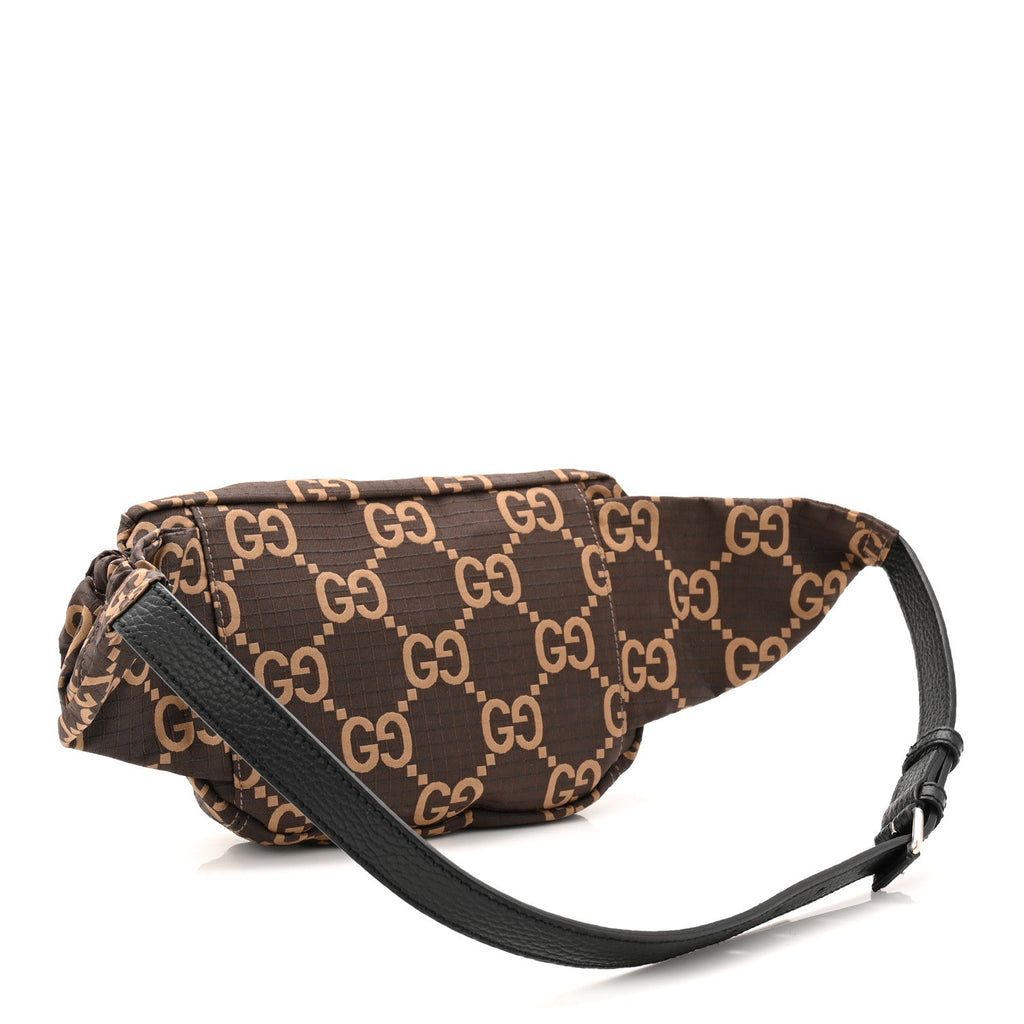 Gucci Recycled Polyester Monogram Jumbo GG Belt Bag Ebony Beige