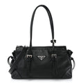 Prada Antiqued Calfskin Triangle Medium Bonnie Shoulder Bag Black