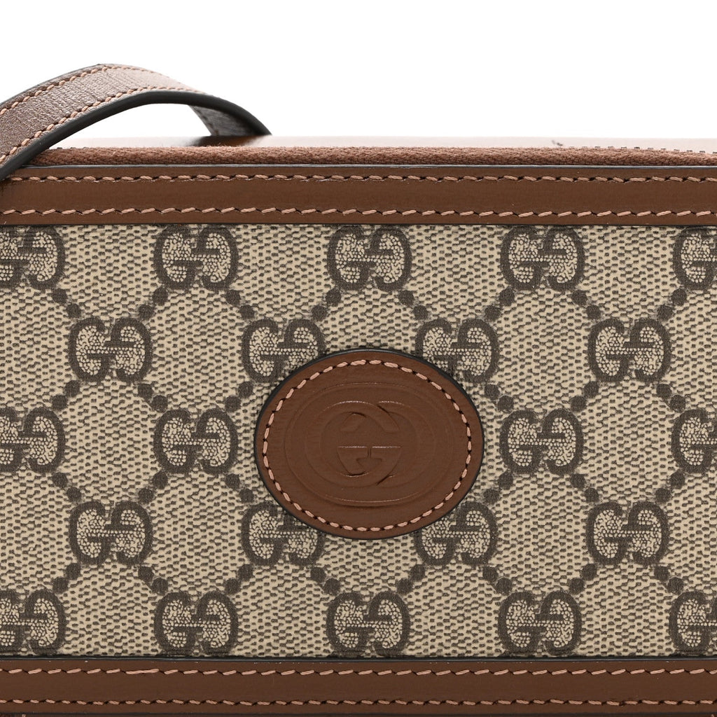 Gucci GG Supreme Monogram Azalea Calfskin Mini Retro Interlocking G Mini Shoulder Bag Beige Ebony Brown Sugar