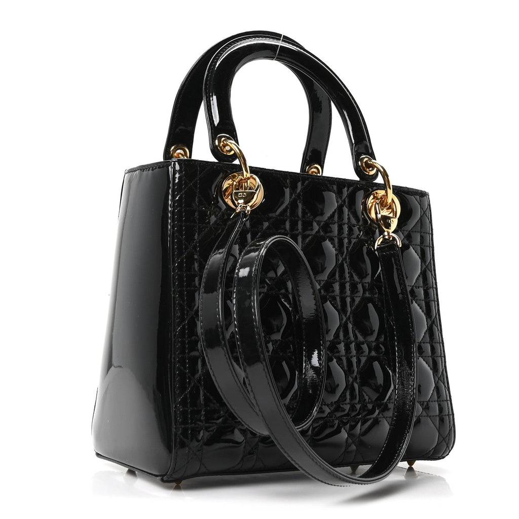 Christian Dior Patent Cannage Medium Lady Dior Black