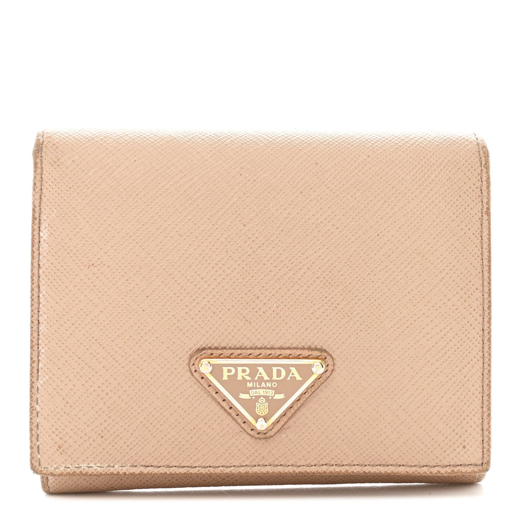 Prada Saffiano Metal Tri-Fold Wallet Cammeo