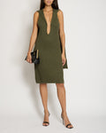 Chanel 08/C Khaki Knitted Maxi Dress with Logo Neck Tie Detail FR 38 (UK 10)