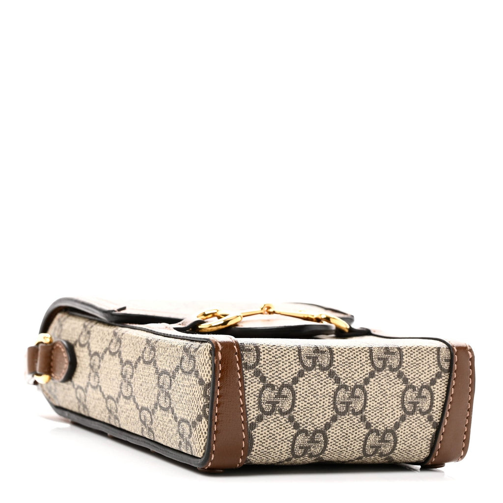 Gucci GG Supreme Monogram Mini Horsebit 1955 Crossbody Bag Beige Brown Sugar
