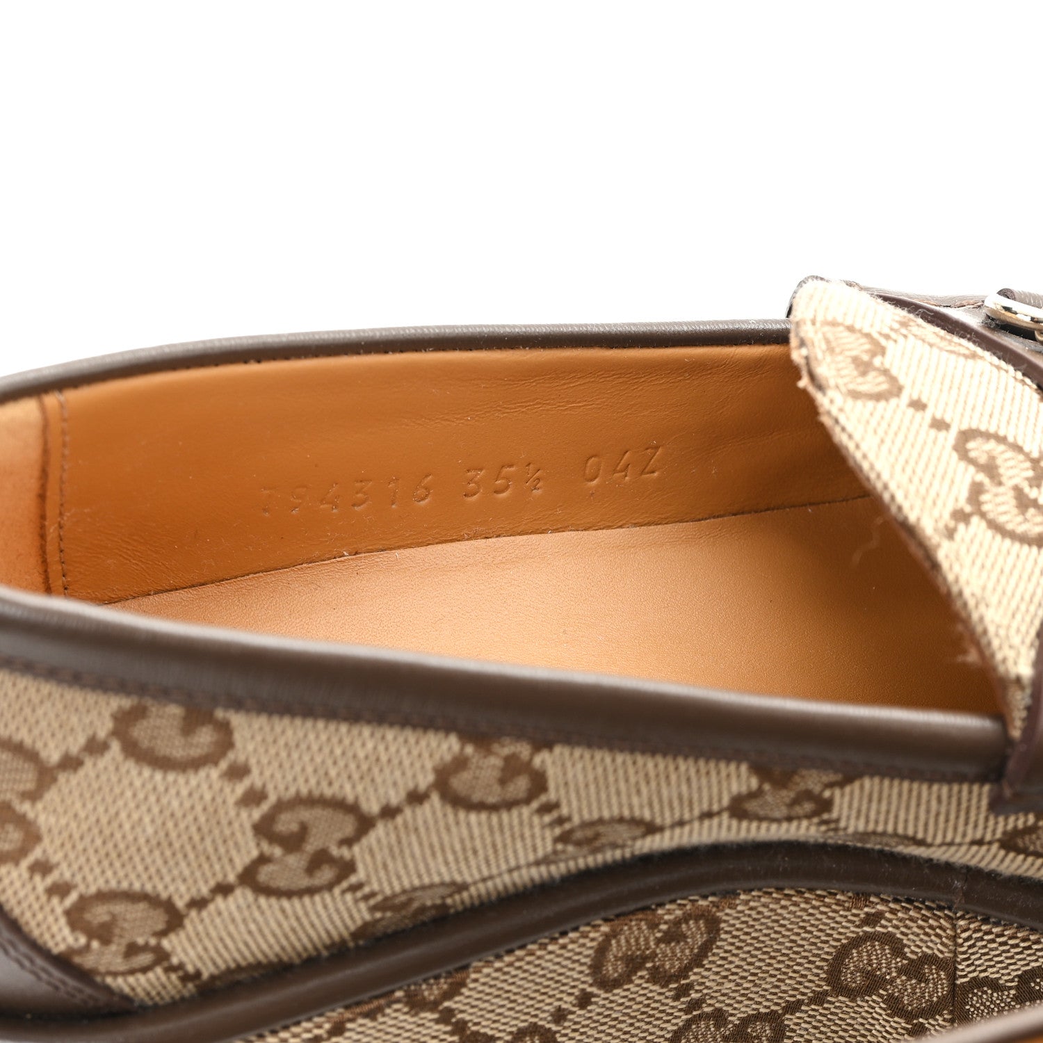 Gucci Monogram Horsebit Calfskin Womens Horsebit Wedge Platform Loafers 35.5 Beige Ebony