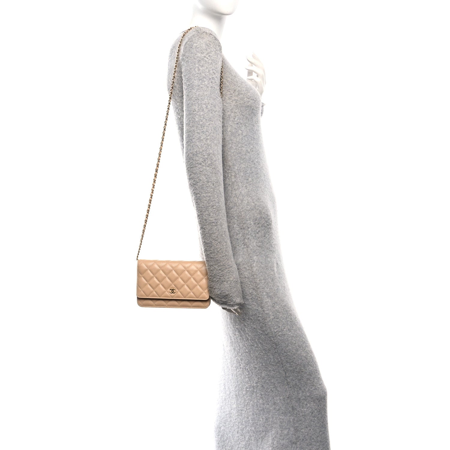 Chanel Caviar Quilted Wallet on Chain WOC Beige