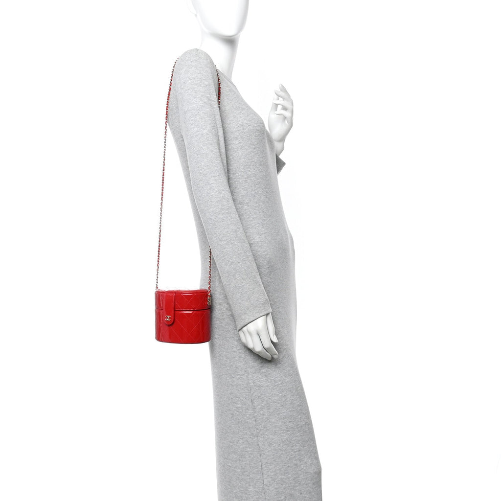 Chanel Patent Quilted Small Round Vanity With Chain Red