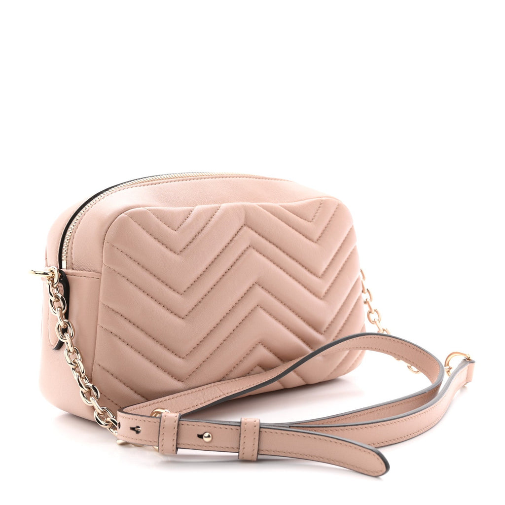 Gucci Calfskin Matelasse Small GG Marmont Camera Bag Pink Beige