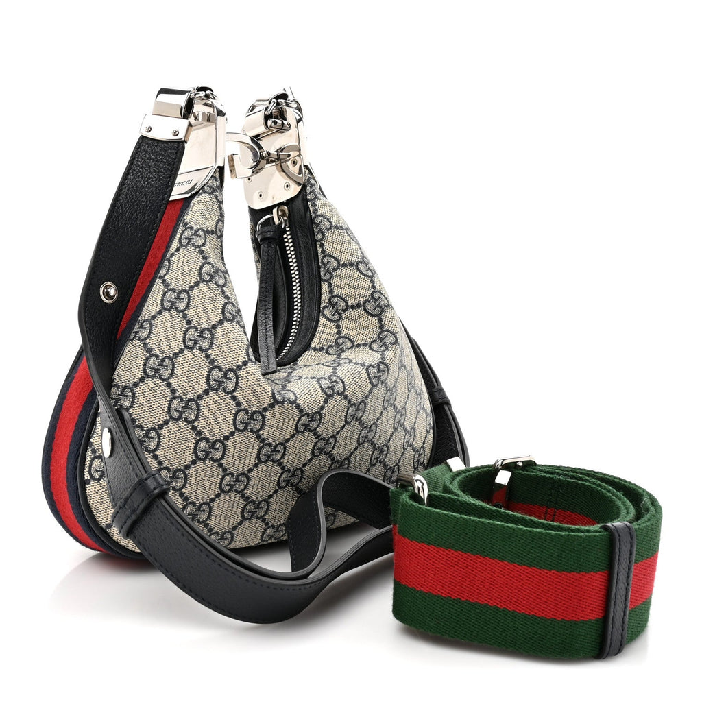 Gucci GG Supreme Monogram Textured Calfskin Web Small Attache Shoulder Bag Beige Blue