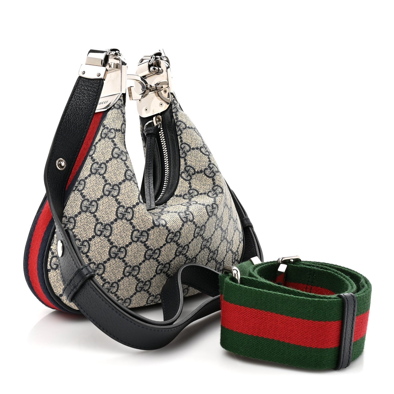 Gucci GG Supreme Monogram Textured Calfskin Web Small Attache Shoulder Bag Beige Blue