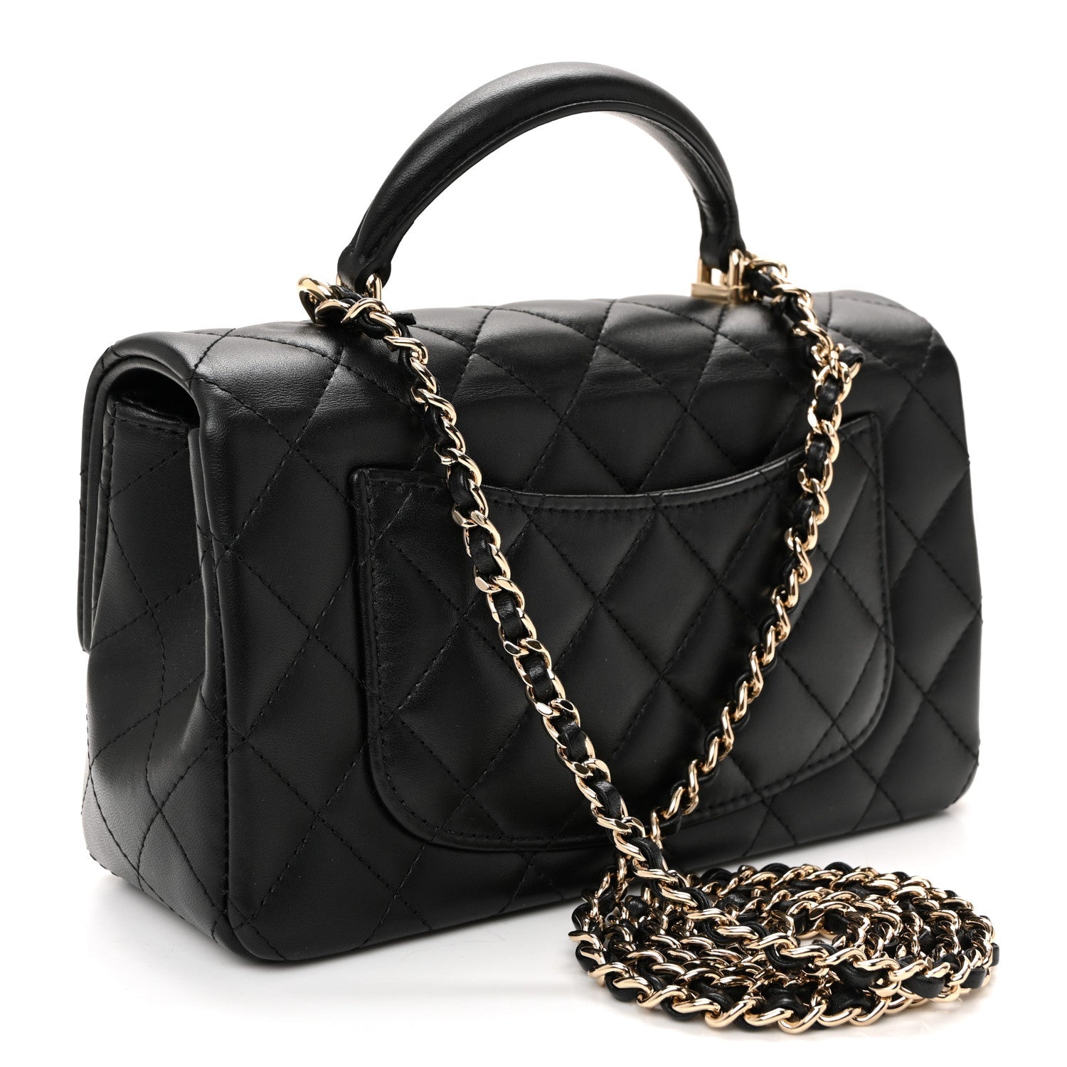 Chanel Lambskin Quilted Mini Top Handle Rectangular Flap Black