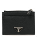 Prada Saffiano Triangle Zip Card Holder Black