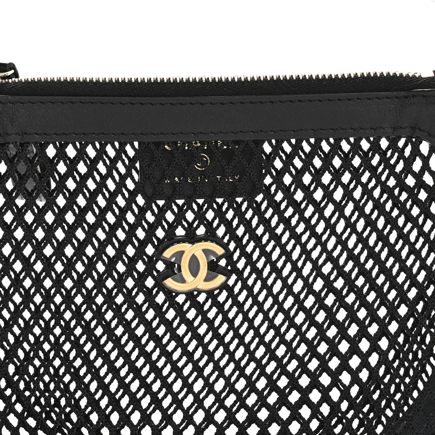 Chanel Mesh Shiny Lambskin Pouch Hobo Black