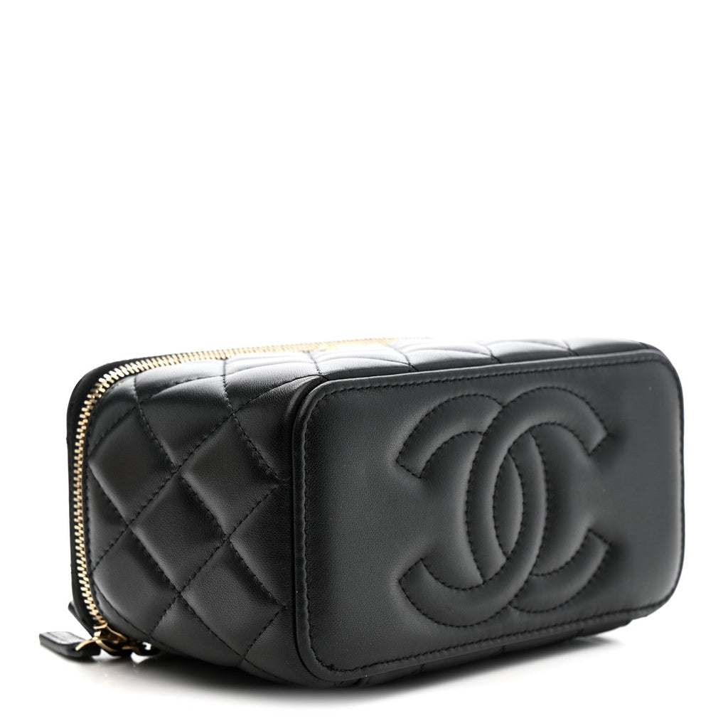Chanel Lambskin Quilted Pearl Crush Small Vanity Case With Chain Black