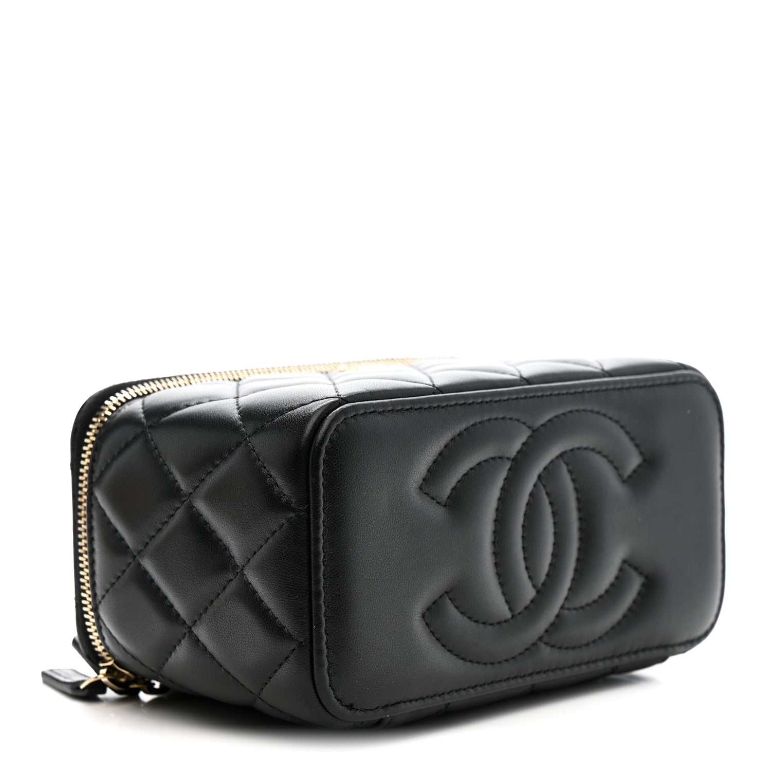 Chanel Lambskin Quilted Pearl Crush Small Vanity Case With Chain Black
