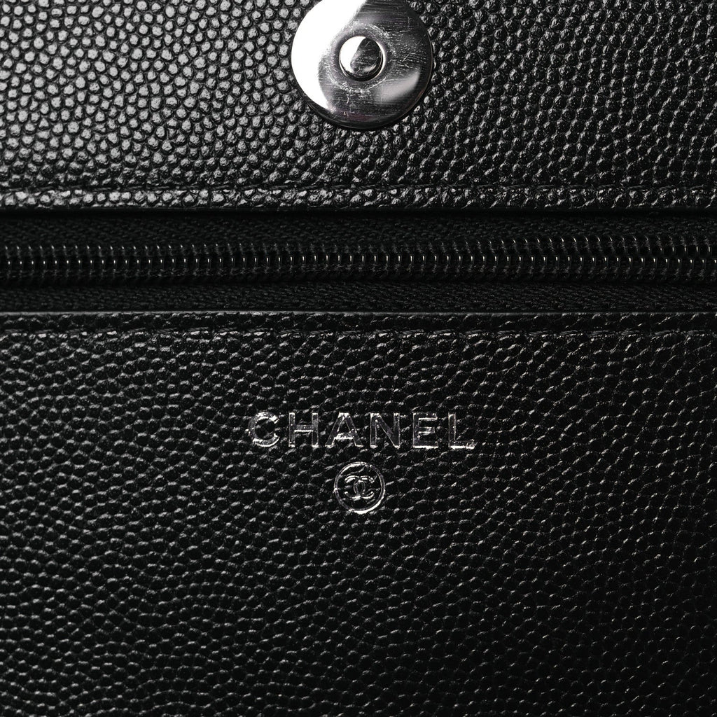 Chanel Caviar Quilted Crystal Star Wallet On Chain Black