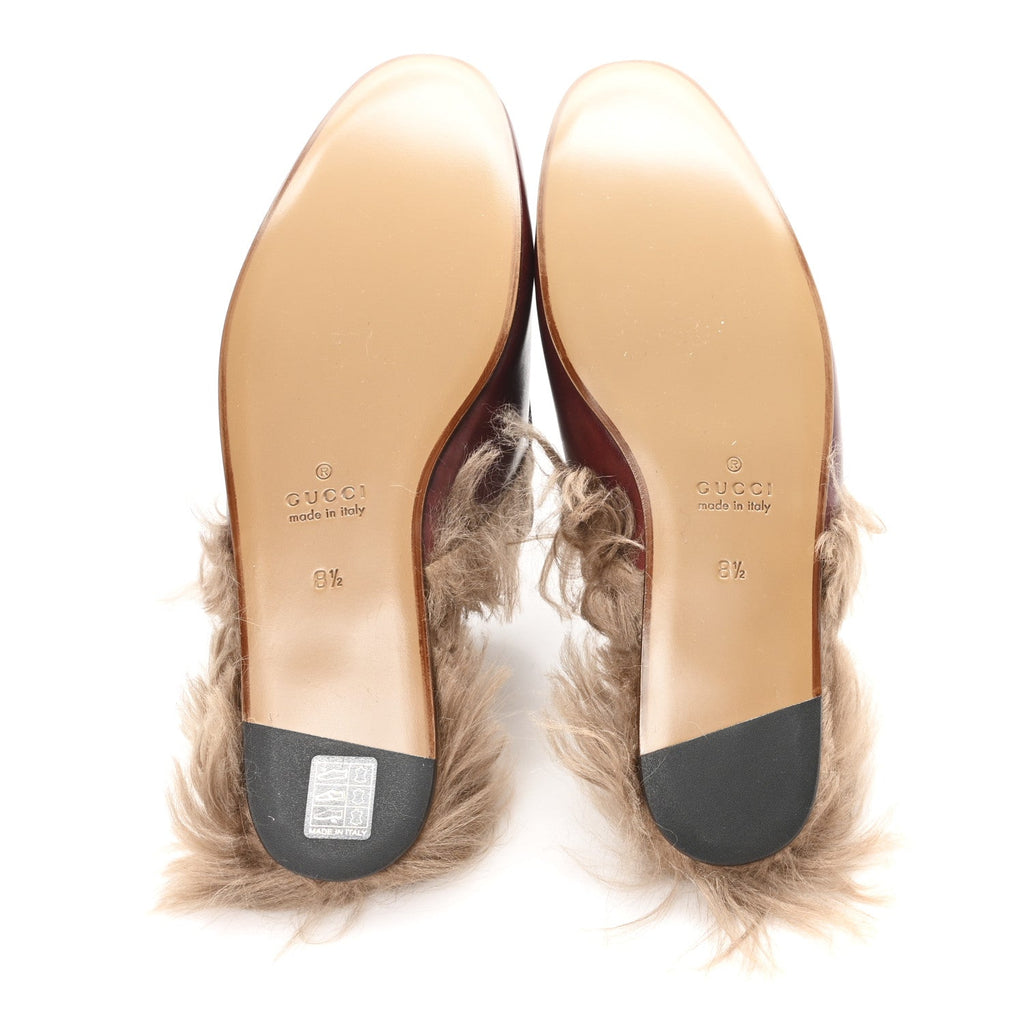 Gucci etis Glamour Calfskin Granada Kid Fur Mens Princetown Slippers 8.5 Ruby Bordeaux Naturale