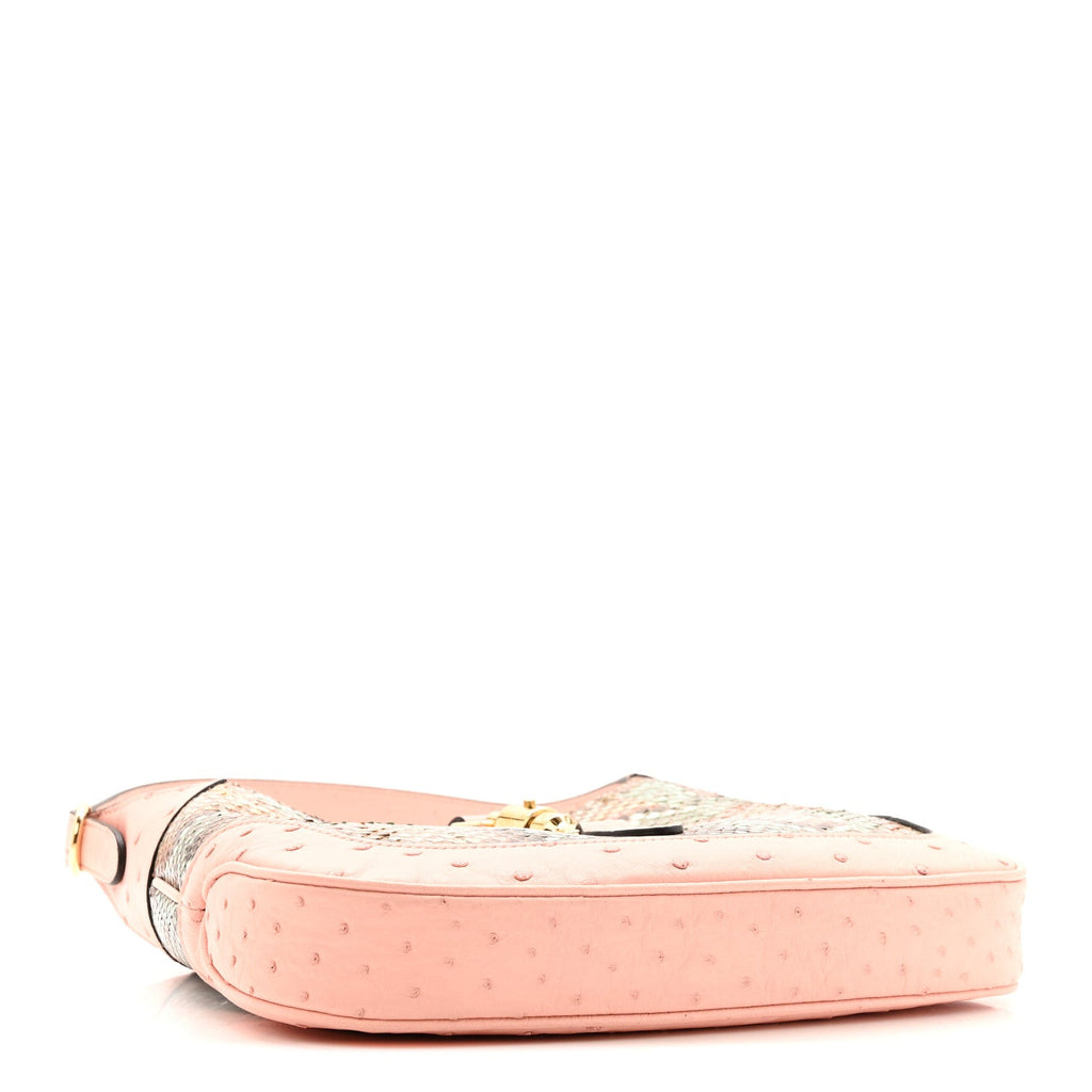 Gucci Snakeskin Ostrich Calfskin Small Jackie 1961 Hobo Pink Multicolor