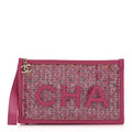 Chanel Tweed PVC Lambskin Wristlet Pouch Pink
