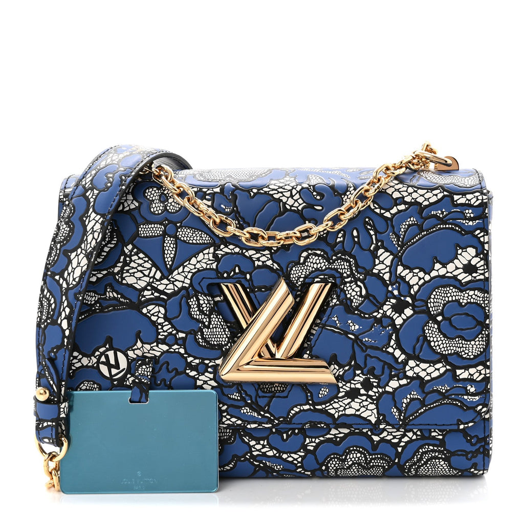 Louis Vuitton Calfskin Lace Flower Inlay Twist Shoulder Bag MM Navy Black