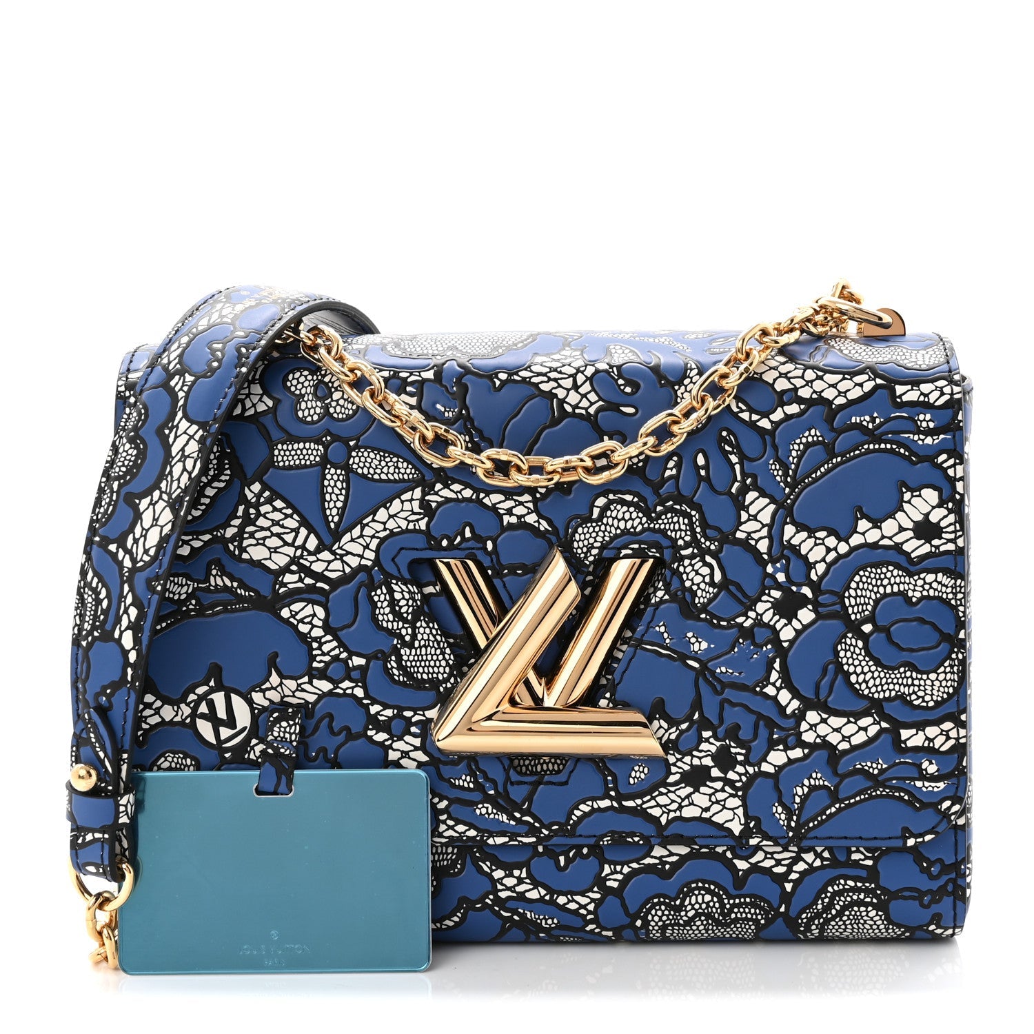 Louis Vuitton Calfskin Lace Flower Inlay Twist Shoulder Bag MM Navy Black