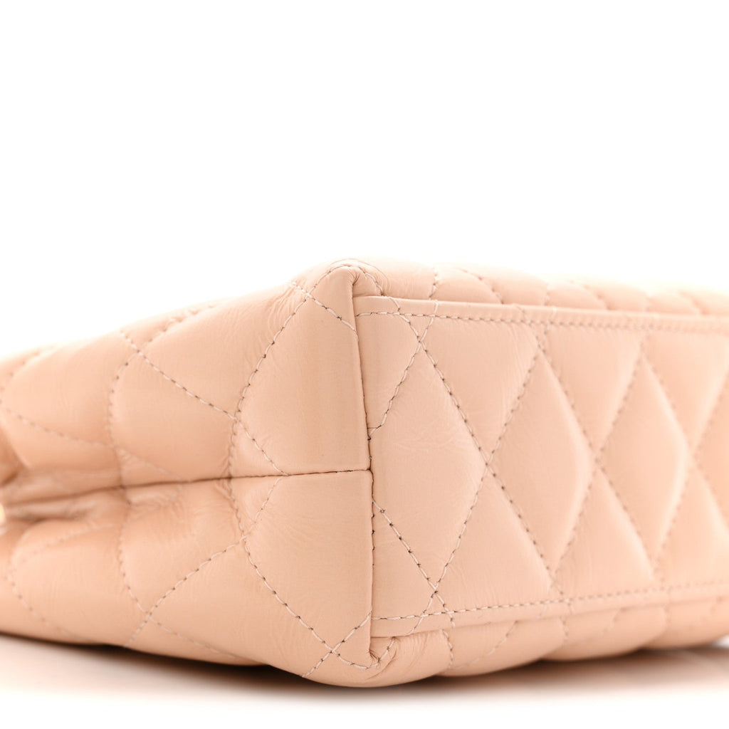 Chanel Shiny Aged Calfskin Quilted Nano Kelly Shopper Beige