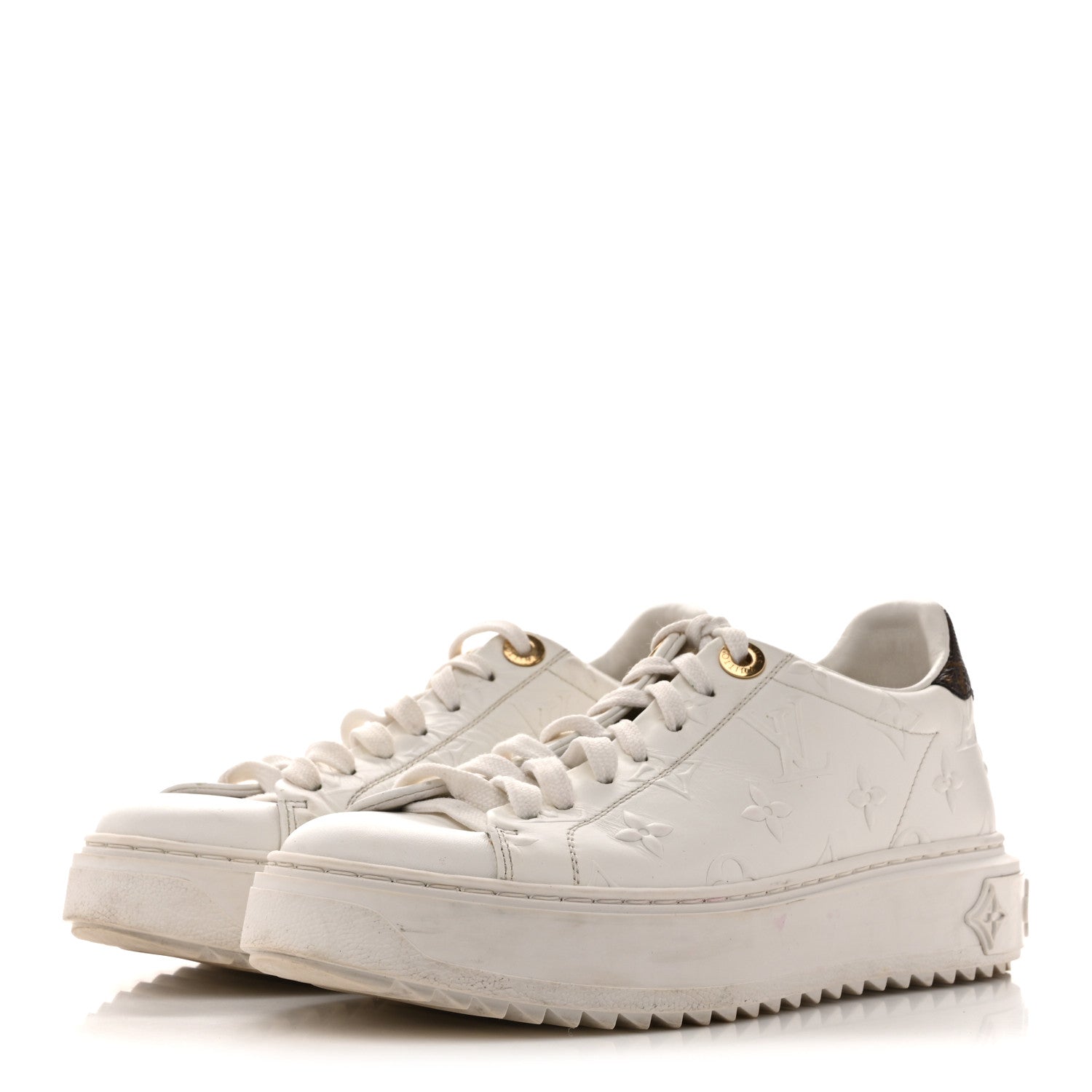 Louis Vuitton Lambskin Embossed Monogram Time Out Sneakers 35  White
