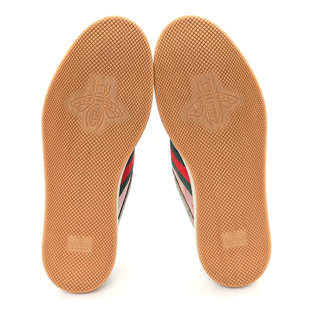 Gucci GG Supreme Monogram Harness Calfskin Web Womens Screener Sneakers 39 Beige Ebony Rosso Harness Brown