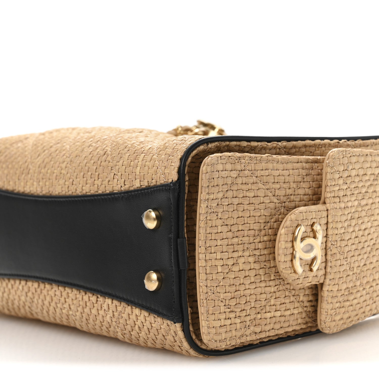 Chanel Braided Raffia Calfskin Quilted Mini Chanel 25 Handbag Beige Black