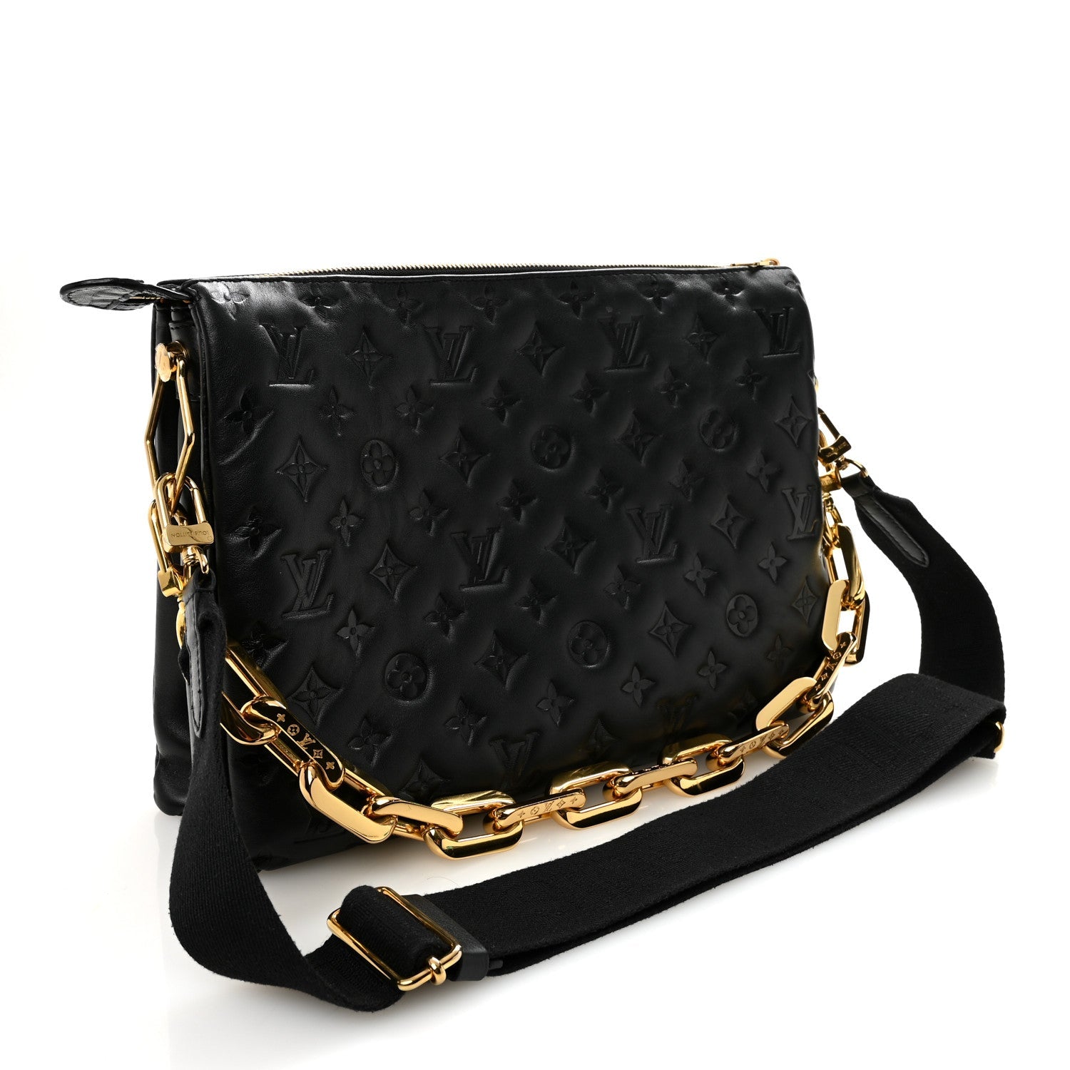 Louis Vuitton Lambskin Embossed Monogram Coussin MM Black