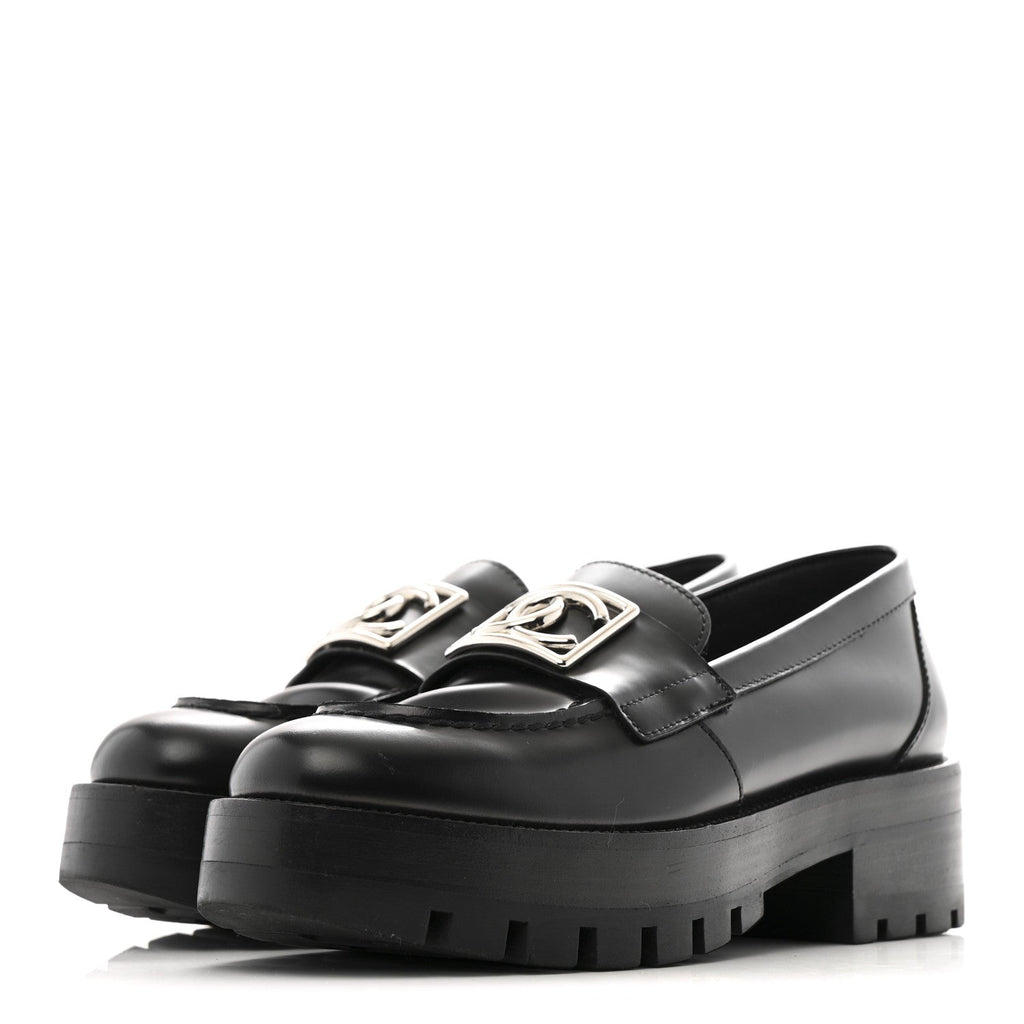 Calfskin Metal CC Loafers 35 Black