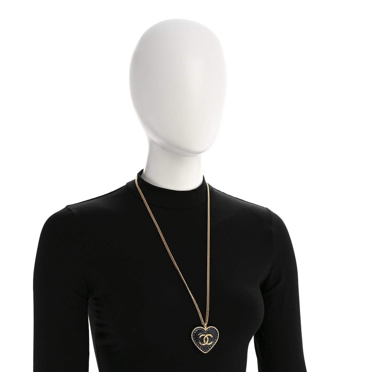Metal Enamel CC Denim Heart Necklace Gold