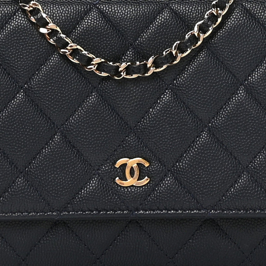 Chanel Caviar Quilted Wallet on Chain WOC Navy Blue