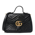Gucci Calfskin Matelasse Small GG Marmont Top Handle Shoulder Bag Black