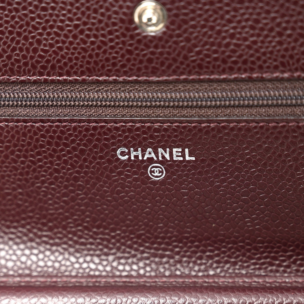 Chanel Caviar Quilted Wallet on Chain WOC Burgundy