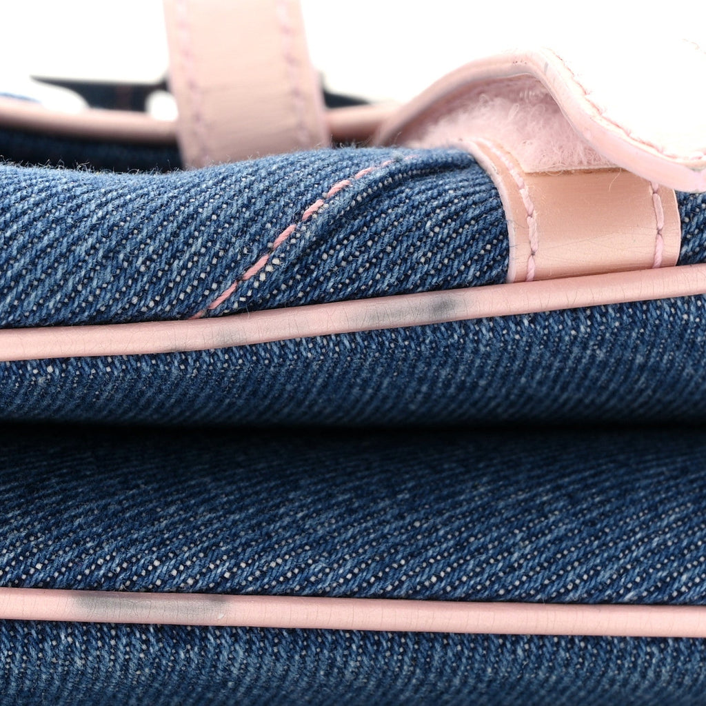 Christian Dior Patent Denim Jeans Saddle Bag Blue Pink