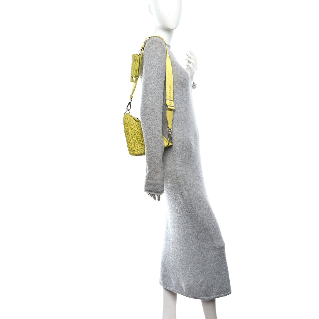 Prada Yarn Raffia Effect Crochet Triangle Shoulder Bag Giallo