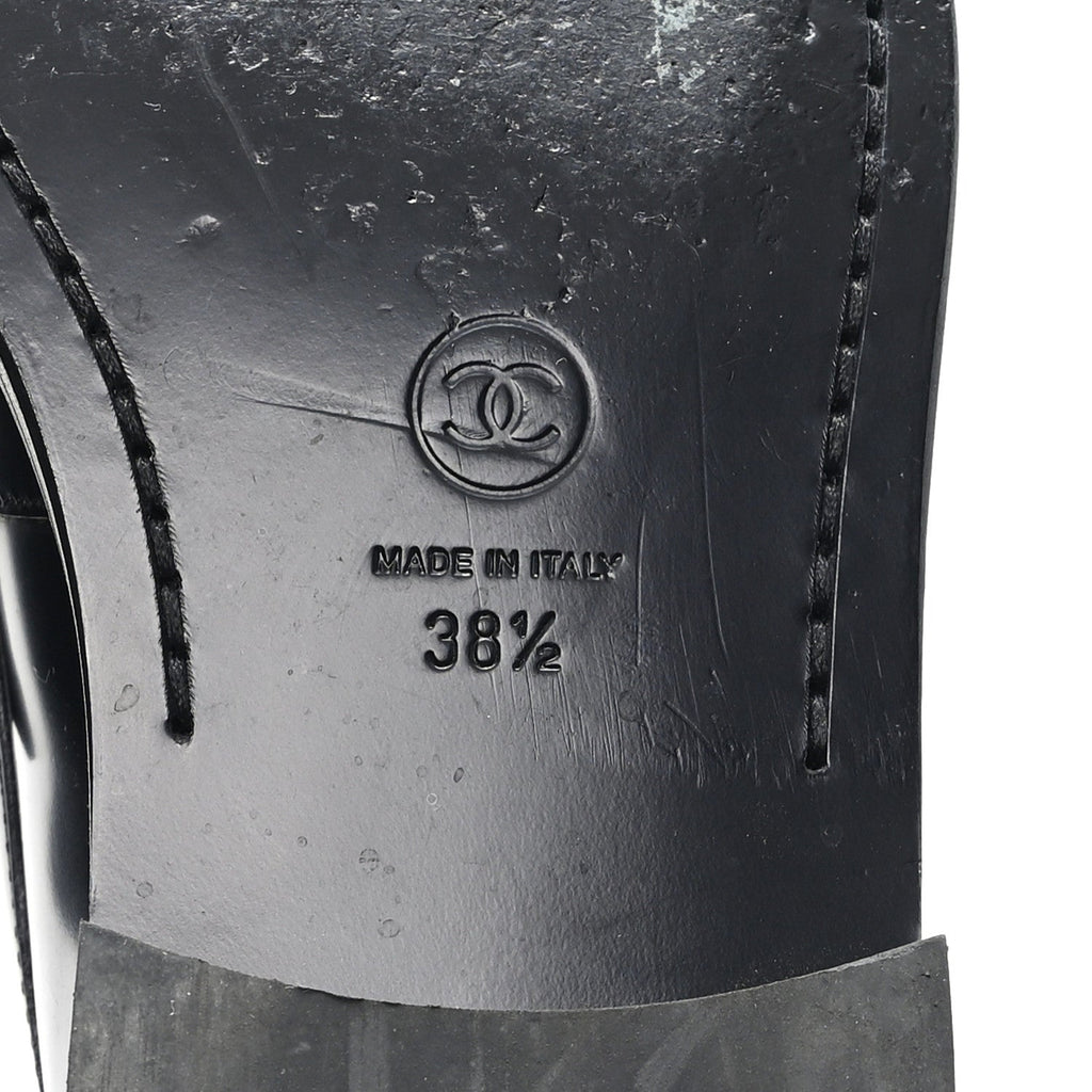 Chanel Shiny Calfskin Logo Loafers 38.5 Black