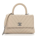 Chanel Caviar Chevron Quilted Mini Coco Handle Flap Beige