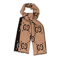 Gucci Wool Silk Monogram Jumbo GG Freedom Scarf Dark Brown Beige